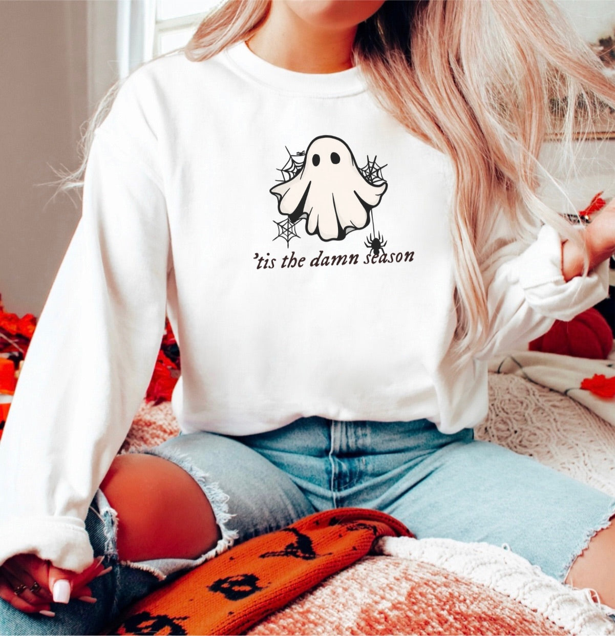 'Tis The Damn Spooky Season Retro Ghost Crewneck
