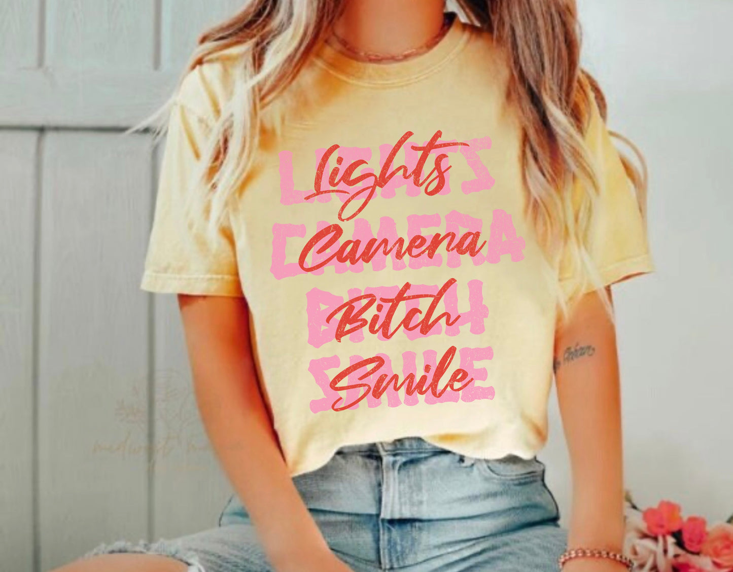 Lights Camera Bitch Smile Comfort Colors Tee