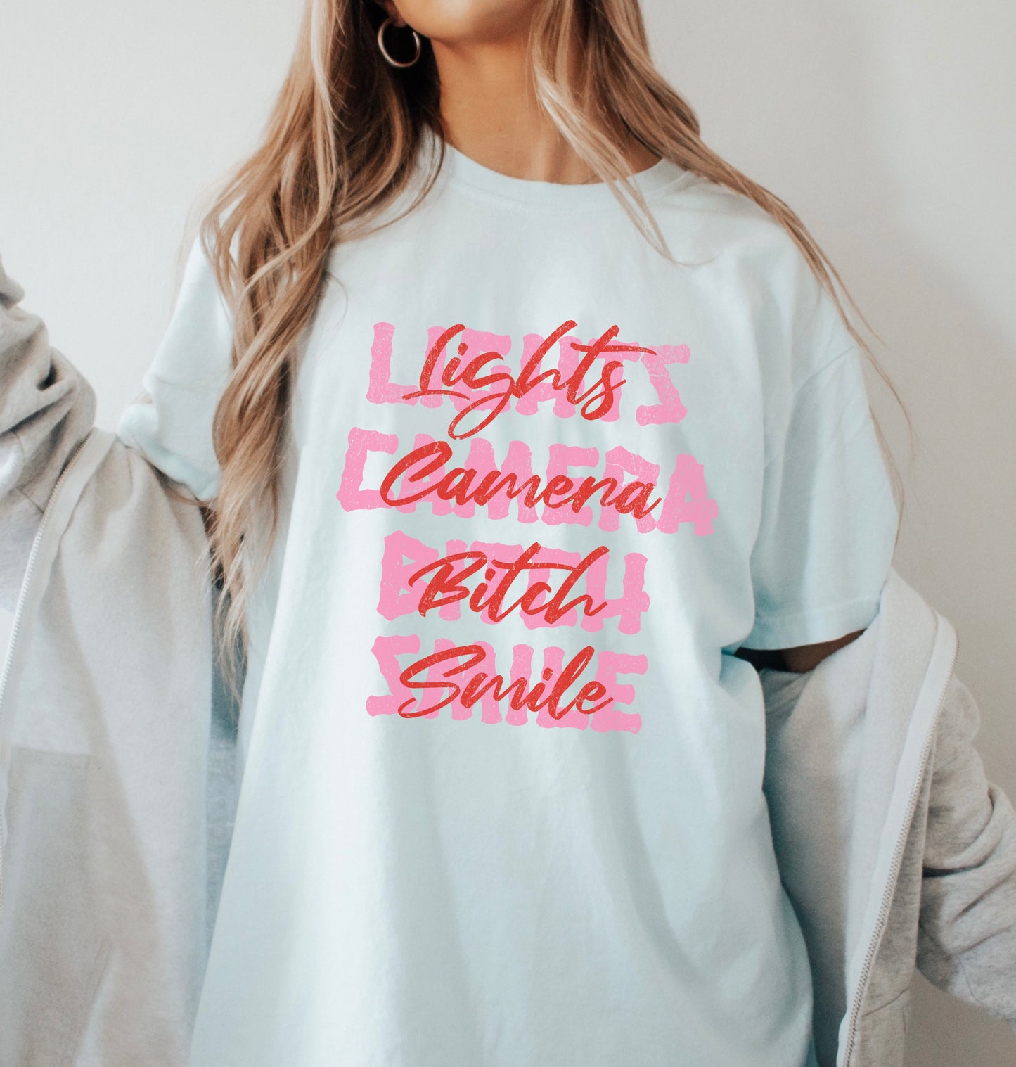 Lights Camera Bitch Smile Comfort Colors Tee